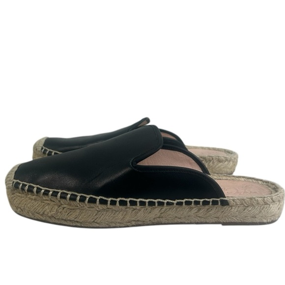 J. Crew Black Leather Slip On Espadrilles Mules Shoes Women SZ 7.5 Preppy Boho - Picture 2 of 13